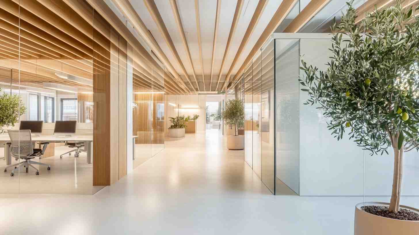 Espacio corporativo diseñado con identidad de marca en el País Vasco, materiales nobles y paleta cromática de empresa por Espacium